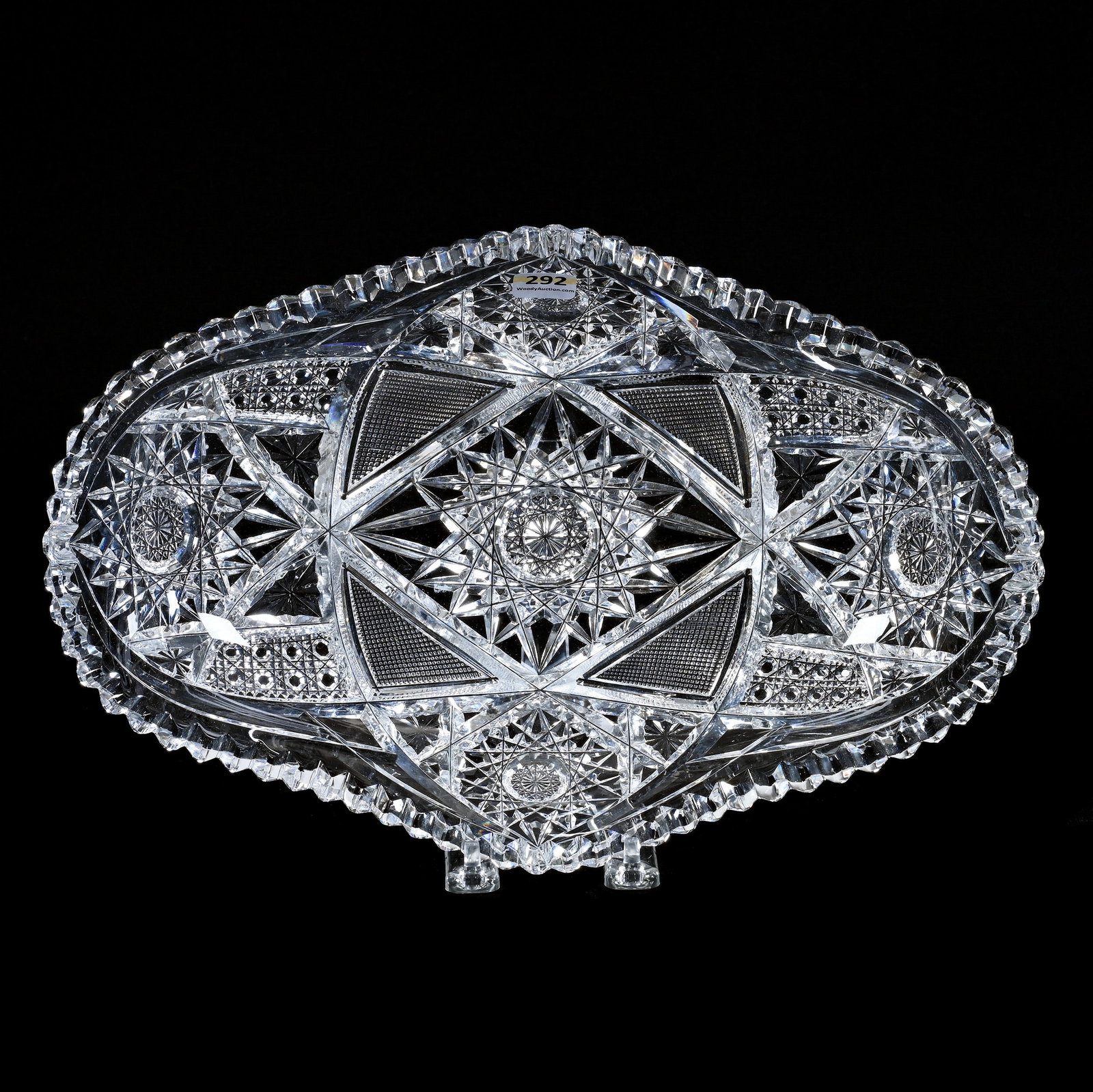 Ice Cream Tray, American Brilliant Cut Glass, Hobstar, Cane, Crosshatch And Star Motif: Ice Cream Tray, American Brilliant Cut Glass, Hobstar, Cane, Crosshatch And Star Motif, 13.5" x 9", Sherri Schott Collection, Kansas.