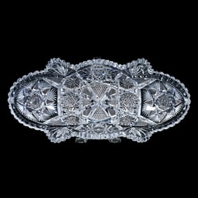 Celery Tray, American Brilliant Cut Glass, Unusual Flashed Hobstars Have Frosted Fans