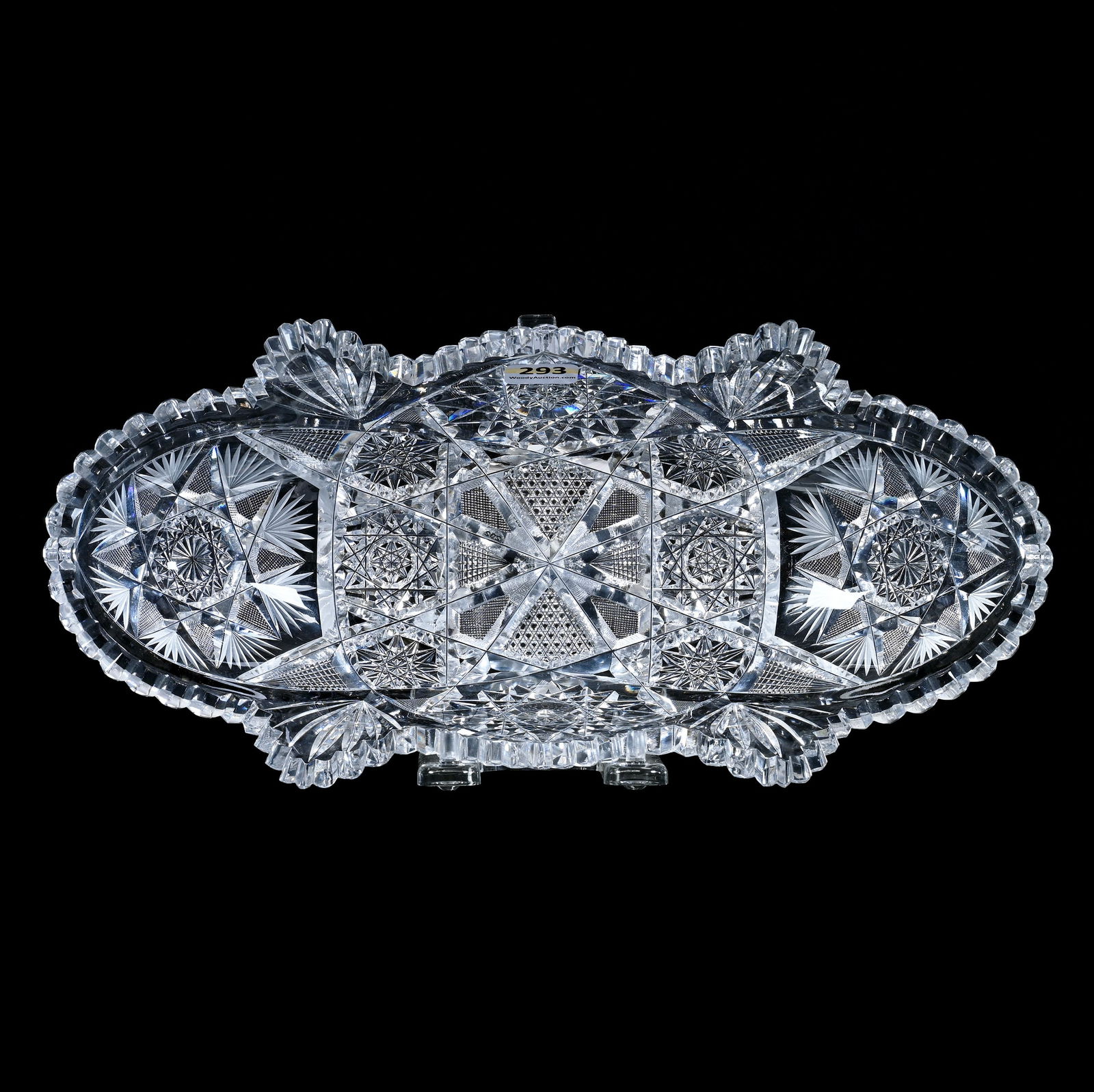 Celery Tray, American Brilliant Cut Glass, Unusual Flashed Hobstars Have Frosted Fans (1 of 3)