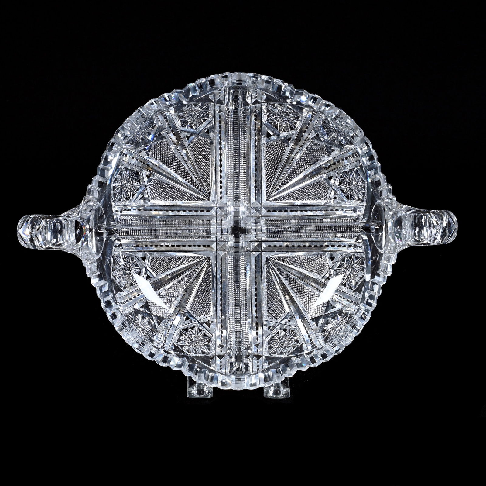 Bowl, Two Handles, Four Division, American Brilliant Cut Glass (1 of 3)