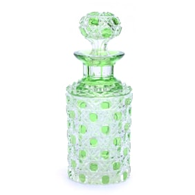 Cologne Bottle, Brilliant Period Cut Glass, Green Cut To Clear, Cane Pattern