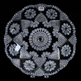 Round Tray, American Brilliant Cut Glass, Flashed Hobstar With Crosscut Diamond Motif