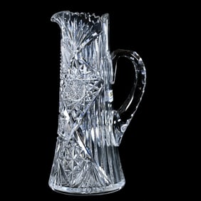 Tankard, American Brilliant Cut Glass, Hobstar, Prism, Cane, Crosshatch & Fan Motif