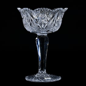 Compote, American Brilliant Cut Glass, Four Alternating Sections Of Hobstar, Vesica, Cane,
