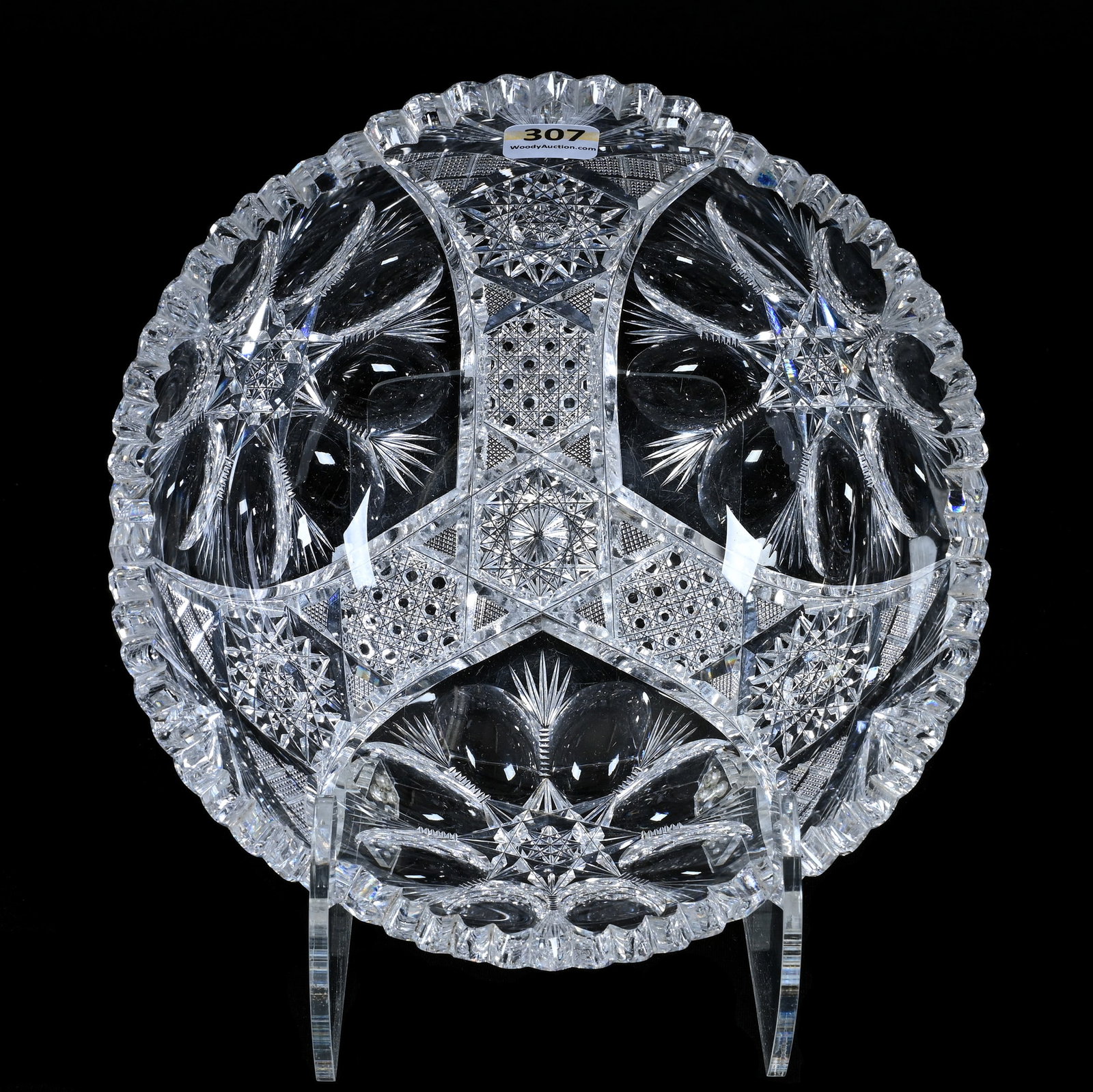 Bowl, American Brilliant Cut Glass, Open Petal Pattern By Tuthill: Bowl, American Brilliant Cut Glass, Open Petal Pattern By Tuthill, 3.25" x 8.25", Nice Blank, One Small Outside Rim Tooth Nick, Sherri Schott Collection, Kansas.
