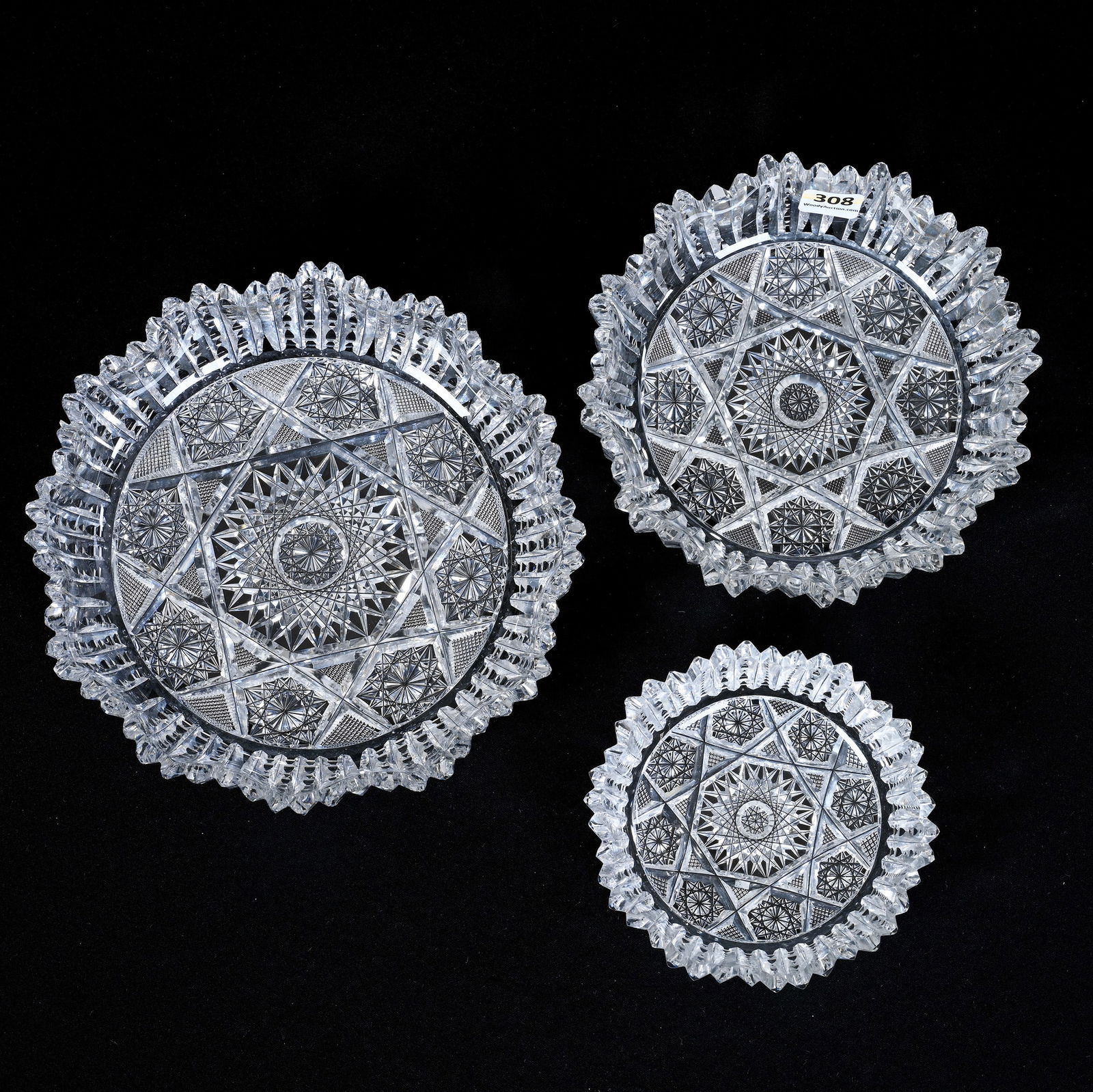 (3) Bowls, American Brilliant Cut Glass, Sylph Pattern By C. F. Monroe (1 of 2)