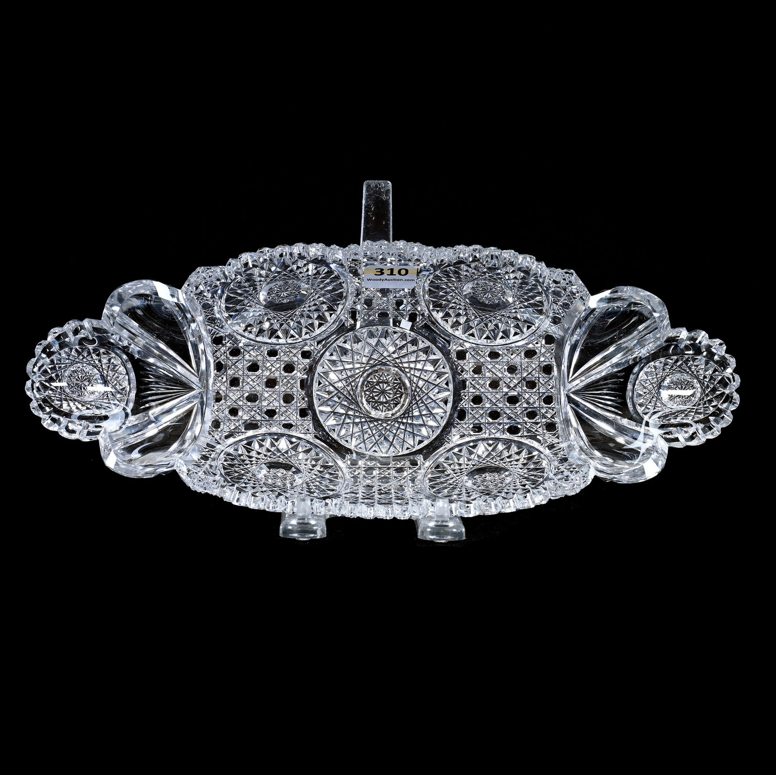 Celery Tray, American Brilliant Cut Glass, Circular Hobstars With Cane, Tusk And Fan Highlights: Celery Tray, American Brilliant Cut Glass, Circular Hobstars With Cane, Tusk And Fan Highlights, 11.75" x 4.5", Quality Blank, Sherri Schott Collection, Kansas.