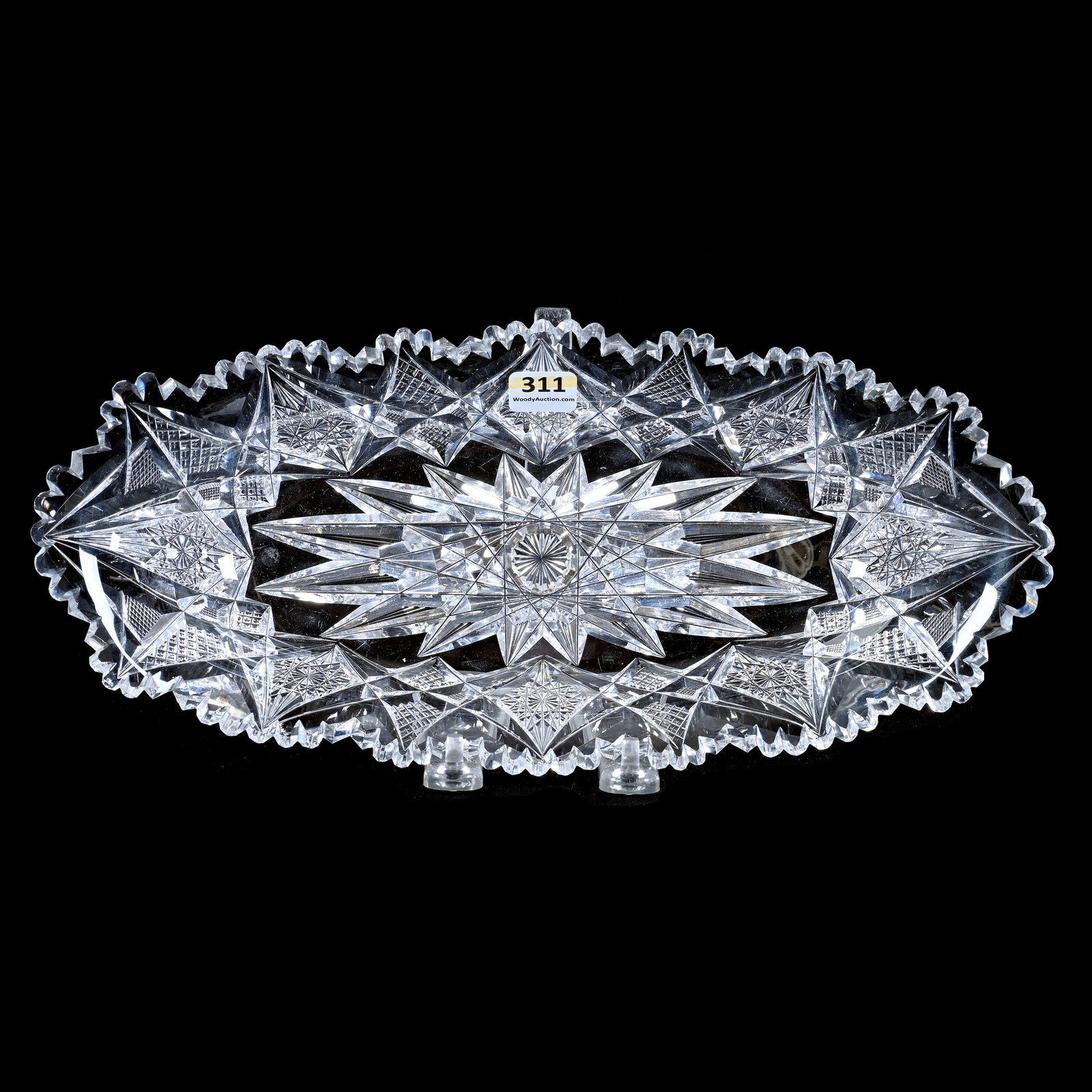 Celery Tray, American Brilliant Cut Glass, Hobstar, Kite, Crosscut Diamond And Crosshatch Motif: Celery Tray, American Brilliant Cut Glass, Hobstar, Kite, Crosscut Diamond And Crosshatch Motif, 12.75" x 5.75", Sherri Schott Collection, Kansas.