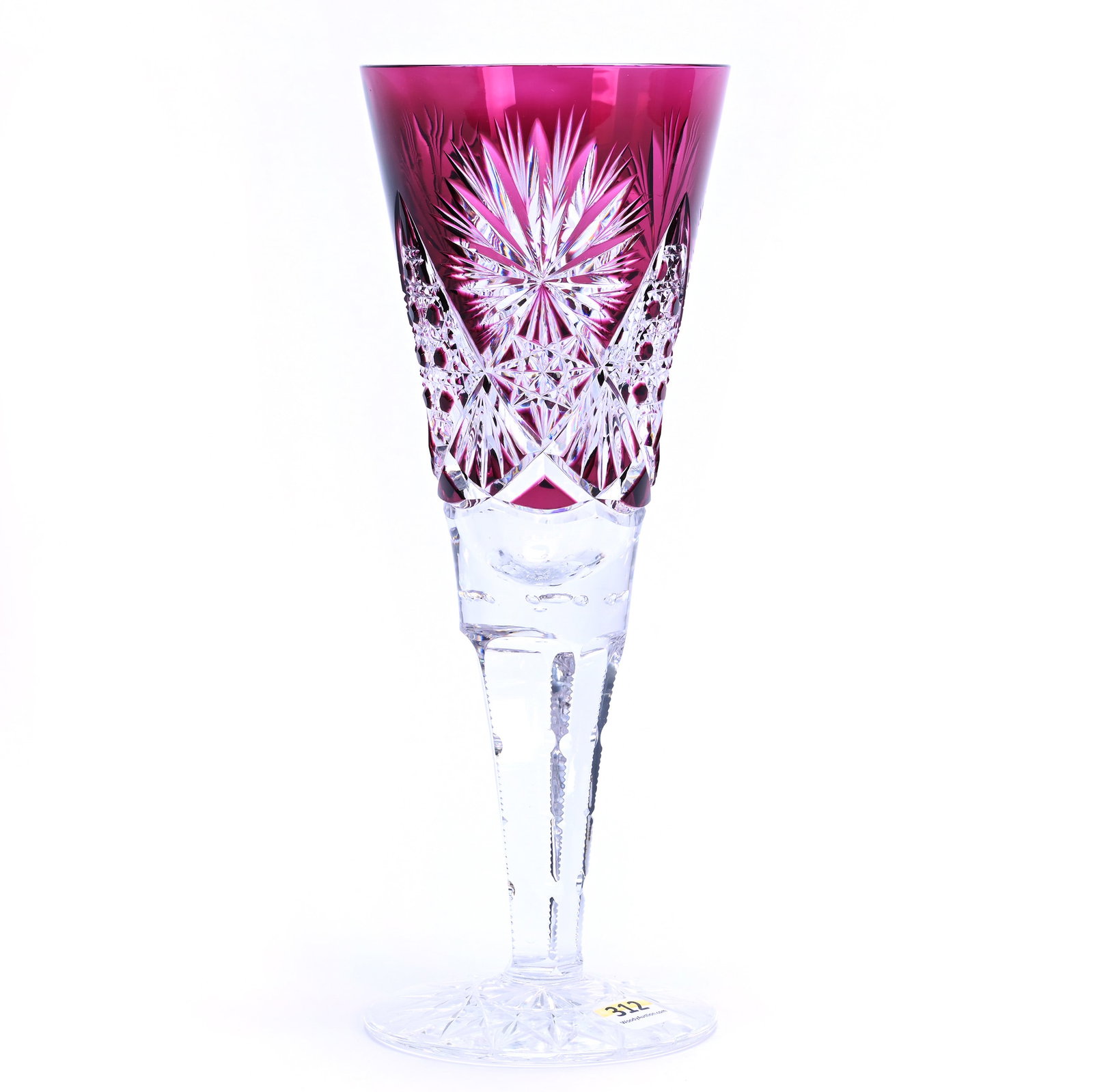 Trumpet Vase, Brilliant Period Cut Glass, Amethyst Cut To Clear: Trumpet Vase, Brilliant Period Cut Glass, Amethyst Cut To Clear, 11" x 4.125", Verdi Pattern By Val St. Lambert, Circa 1908, Hobstar Foot, Sherri Schott Collection, Kansas.