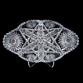 Ice Cream Tray, American Brilliant Cut Glass, Six Sections Of Crossed Bars, Hobstar Border