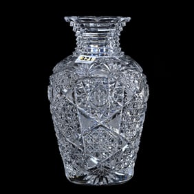 Vase, American Brilliant Cut Glass, Hobstar, Cane, Crosshatch And Fan Motif