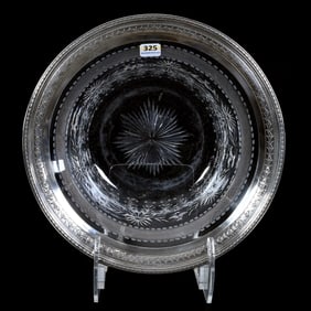 Bowl, American Brilliant Cut Glass, Lightly Engraved Floral Garland With Crosshatch Border