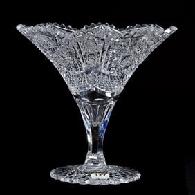 Tazza, American Brilliant Cut Glass, Hobstar, Nailhead Diamond, Prism And Fan Motif