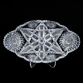 Ice Cream Tray, American Brilliant Cut Glass, Six Crossed Bars With Cane, Crosshatch, Fan And