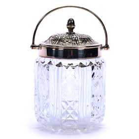 Covered Jar, Brilliant Period Cut Glass, Clear Bullseye And Miter Motif