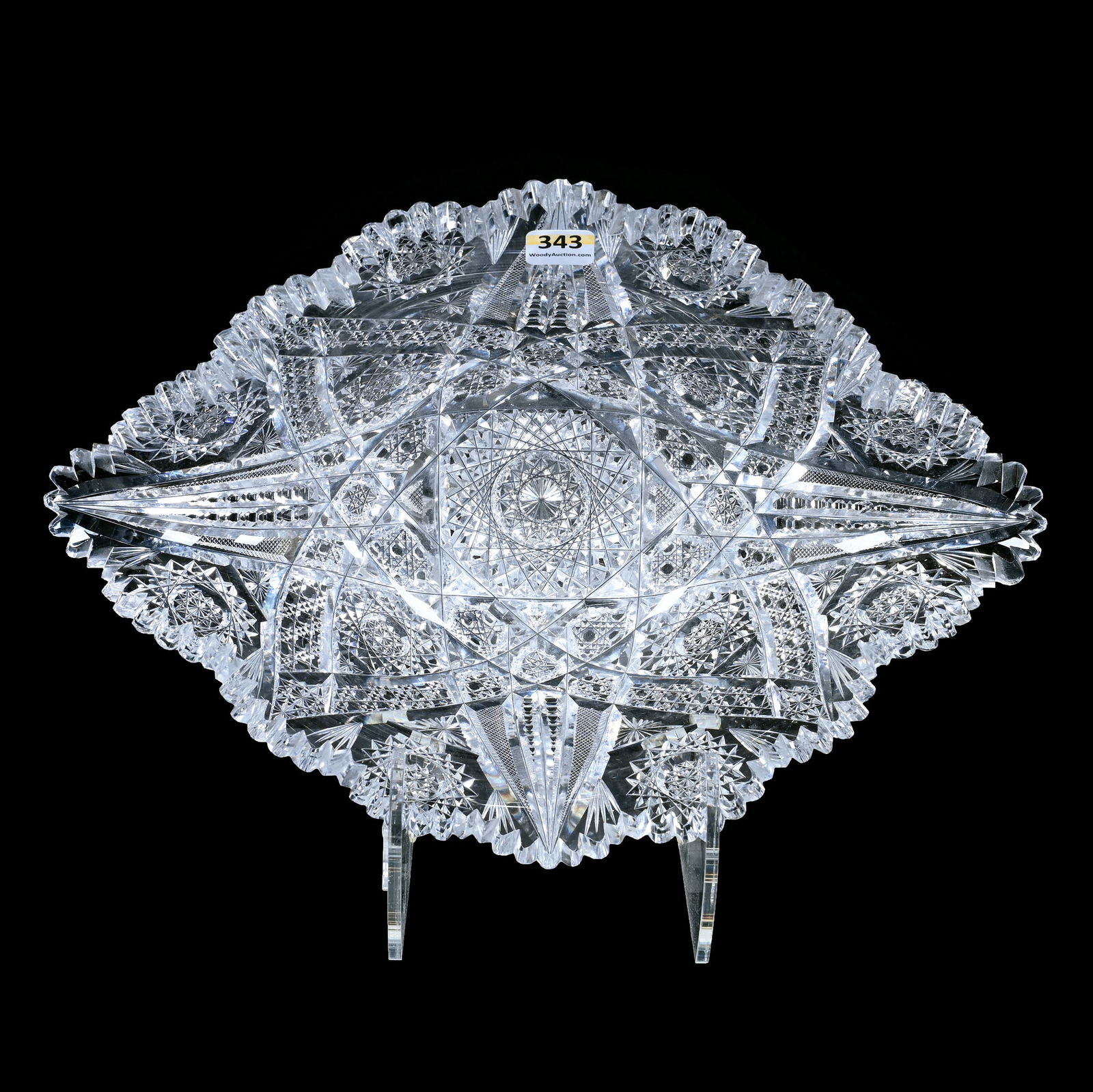 Napoleon Hat Bowl, American Brilliant Cut Glass, Signed J. Hoare Carolyn Pattern: Napoleon Hat Bowl, American Brilliant Cut Glass, Signed J. Hoare Carolyn Pattern, 4.25" x 13.5" x 8.75", Serious Tooth Chip And One Outer Rim Tooth Chip, Georgia Private Collection.