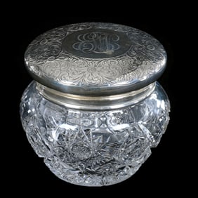 Covered Jar, American Brilliant Cut Glass, Hobstar, Crosshatch And Fan Motif