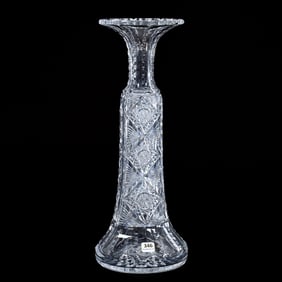 Vase, American Brilliant Cut Glass, Diamond Shape Hobstars With Bullseye, Miter & Fan Highlights