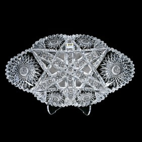 Ice Cream Tray, American Brilliant Cut Glass, Six Alternating Sections Of Crossed Bar, Crosshatch,