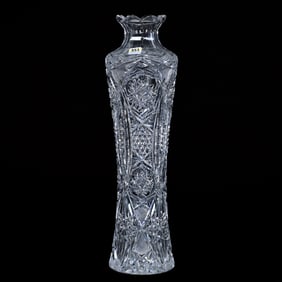 Vase, American Brilliant Cut Glass, Hobstar, Vesica, Nailhead Diamond, Crosshatch Motif