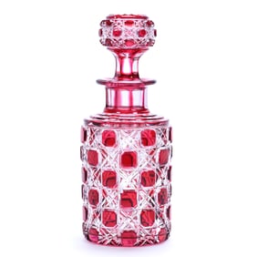 Cologne Bottle, Brilliant Period Cut Glass, Red Cut To Clear