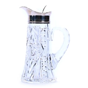 Syrup Pitcher, American Brilliant Cut Glass, Hobstar, Crosshatch And Fan Motif