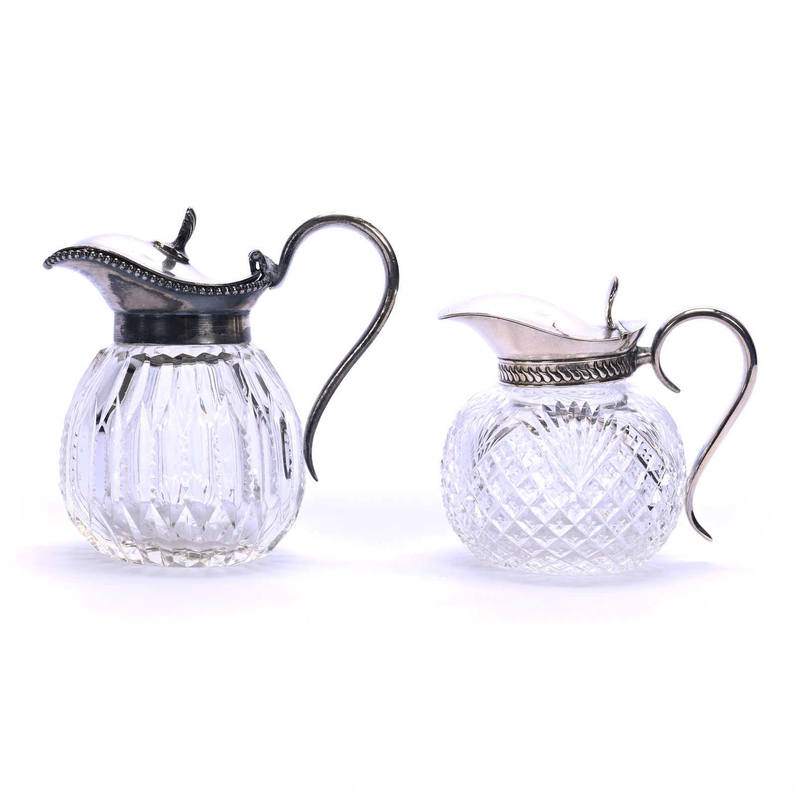 (2) Syrup Pitchers, American Brilliant Cut Glass, Silverplate Tops (1 of 4)