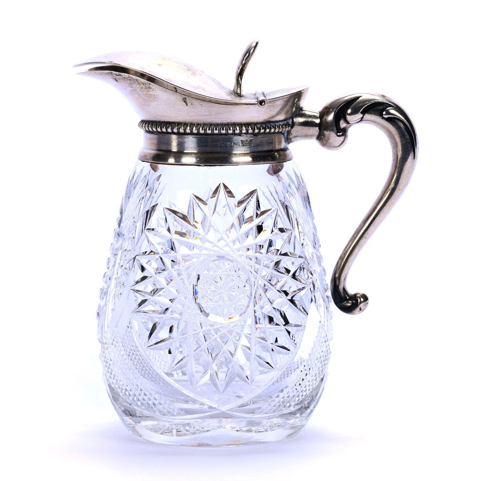 Syrup Pitcher, American Brilliant Cut Glass, Hobstar, Crosshatch, Button & Fan Motif (1 of 5)
