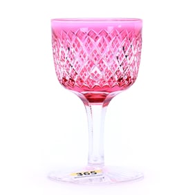 Wine Stem, American Brilliant Cut Glass, Cranberry Cut To Clear