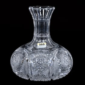 Water Carafe, American Brilliant Cut Glass, Hobstar, Vesica, Cane, Nailhead Diamond, Crosshatch,