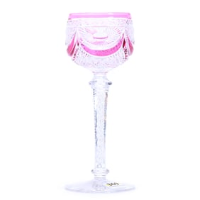 Wine Stem, Brilliant Period Cut Glass, Cranberry Cut To Clear