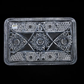 Dresser Tray, Cut Glass, Hobstar, Crosshatch & Nailhead Diamond Motif