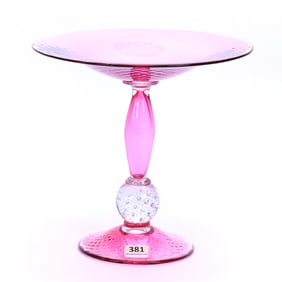 Compote, American Brilliant Cut Glass, Cased Cranberry