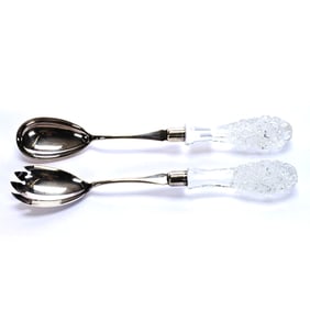 Salad Fork & Spoon, American Brilliant Cut Glass, Russian Pattern With Star Cut Buttons
