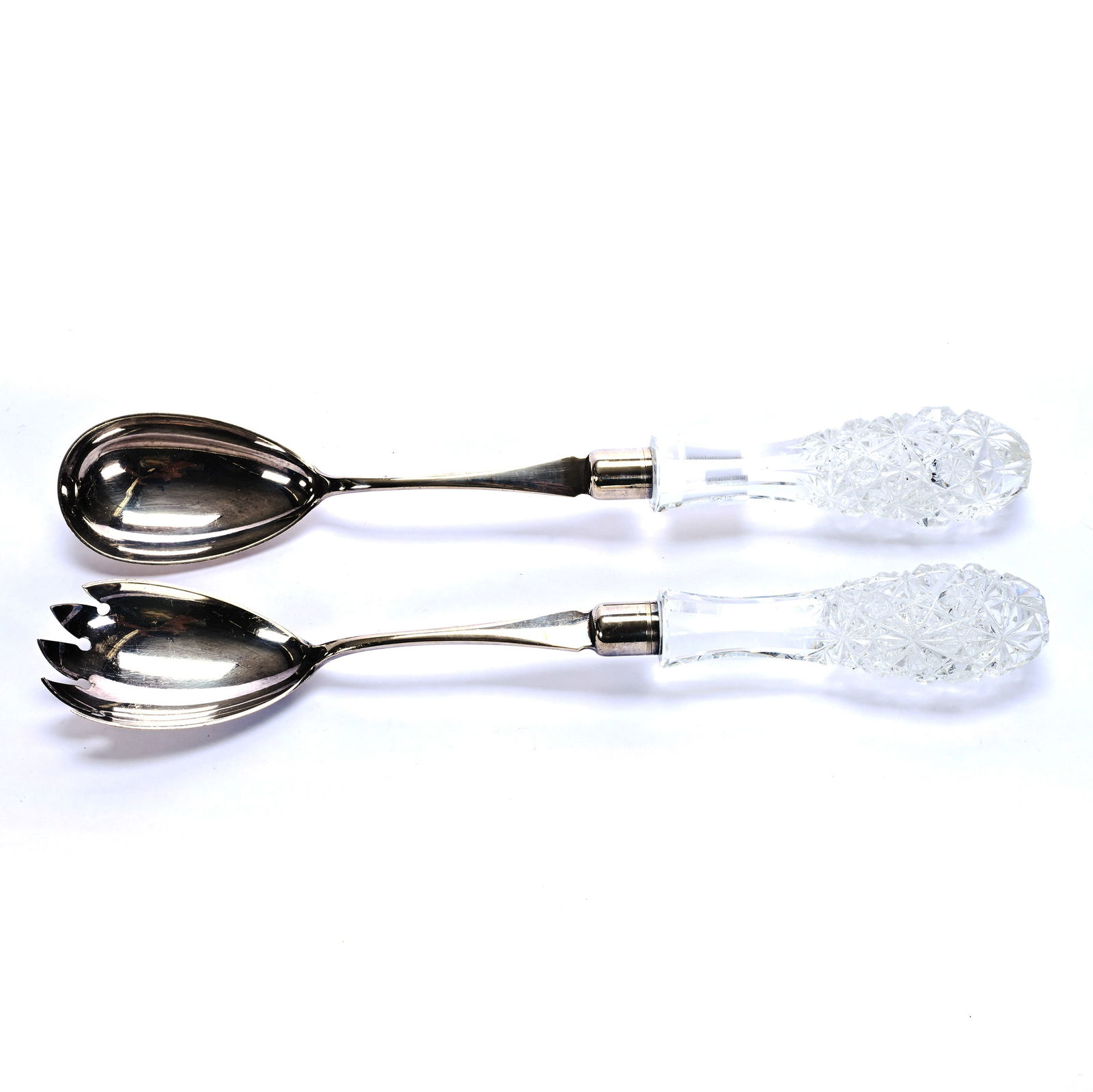 Salad Fork & Spoon, American Brilliant Cut Glass, Russian Pattern With Star Cut Buttons (1 of 4)