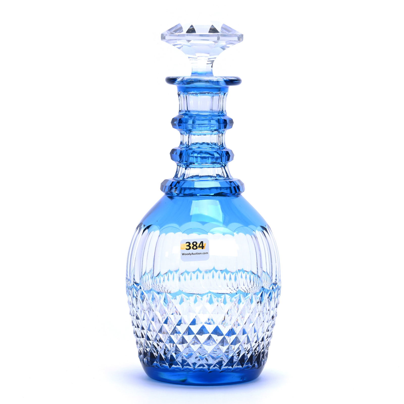 Decanter, Brilliant Period Cut Glass, Blue Cut To Clear, Diamond And Panel Motif (1 of 3)