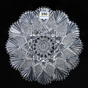 Plate, American Brilliant Cut Glass, Hobstar, Crosshatch, Crosscut Diamond & Fan Motif