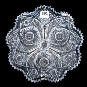 Plate, American Brilliant Cut Glass, Signed Clark, Three Sections Of Hobstar, Vesica, Nailhead