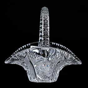 Basket, American Brilliant Cut Glass, Hobstar, Crosshatch And Fan Motif
