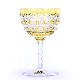 Wine Stem, Brilliant Period Cut Glass, Yellow Cut To Clear