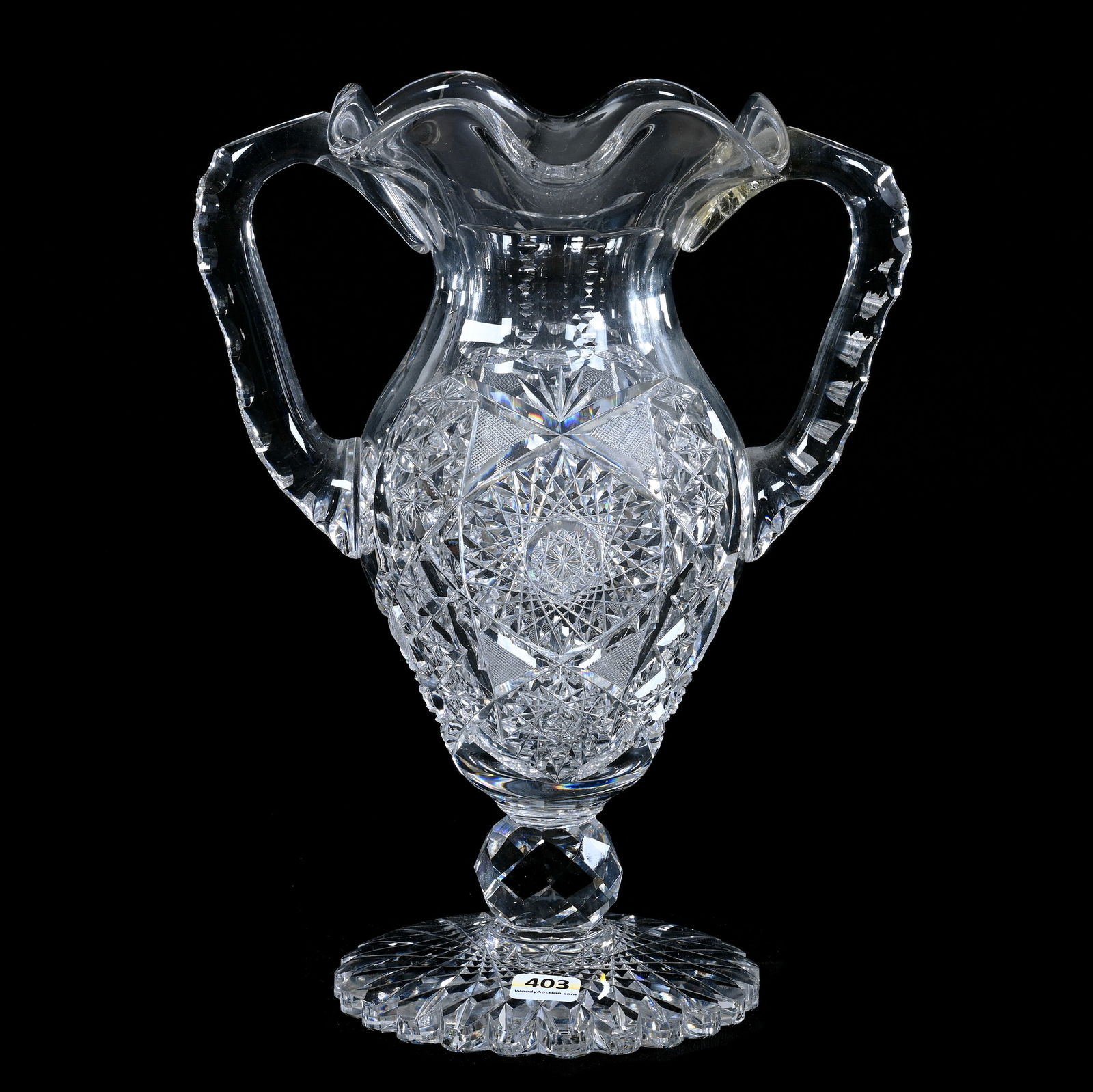 Pedestal Vase, Two Handles, American Brilliant Cut Glass (1 of 5)
