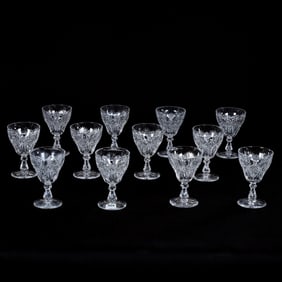 (12) Pedestal Punch Cups, American Brilliant Cut Glass, Hobstar, Kite, Channel, Crosshatch & Fan