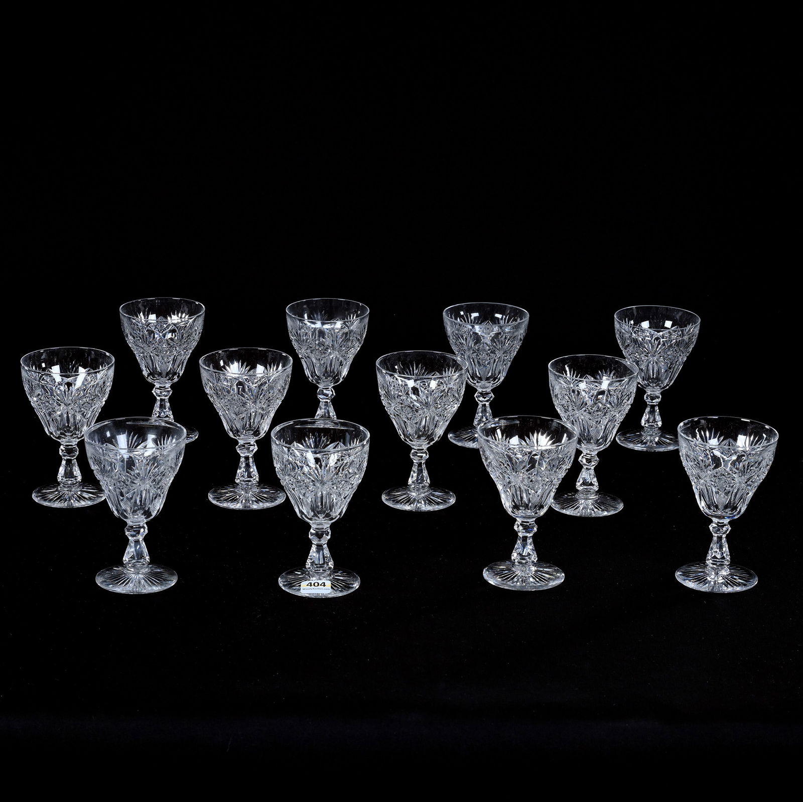 (12) Pedestal Punch Cups, American Brilliant Cut Glass, Hobstar, Kite, Channel, Crosshatch & Fan (1 of 3)