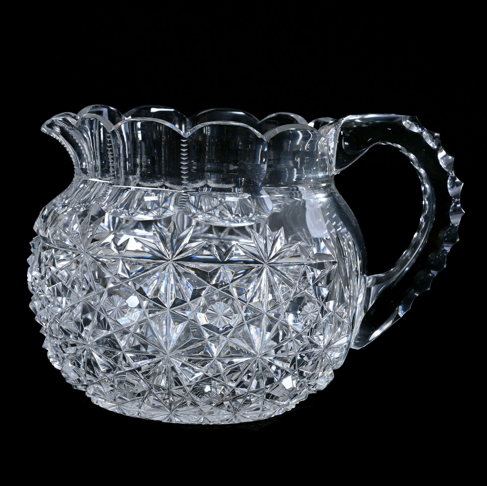 Bulbous Pitcher, American Brilliant Cut Glass, Russian Pattern, Star Cut Buttons (1 of 3)