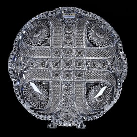 Low Bowl, American Brilliant Cut Glass, Four Sections Of Hobstar, Vesica, Nailhead Diamond & Hobstar