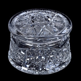 Covered Powder Box, American Brilliant Cut Glass, Hobstar Motif