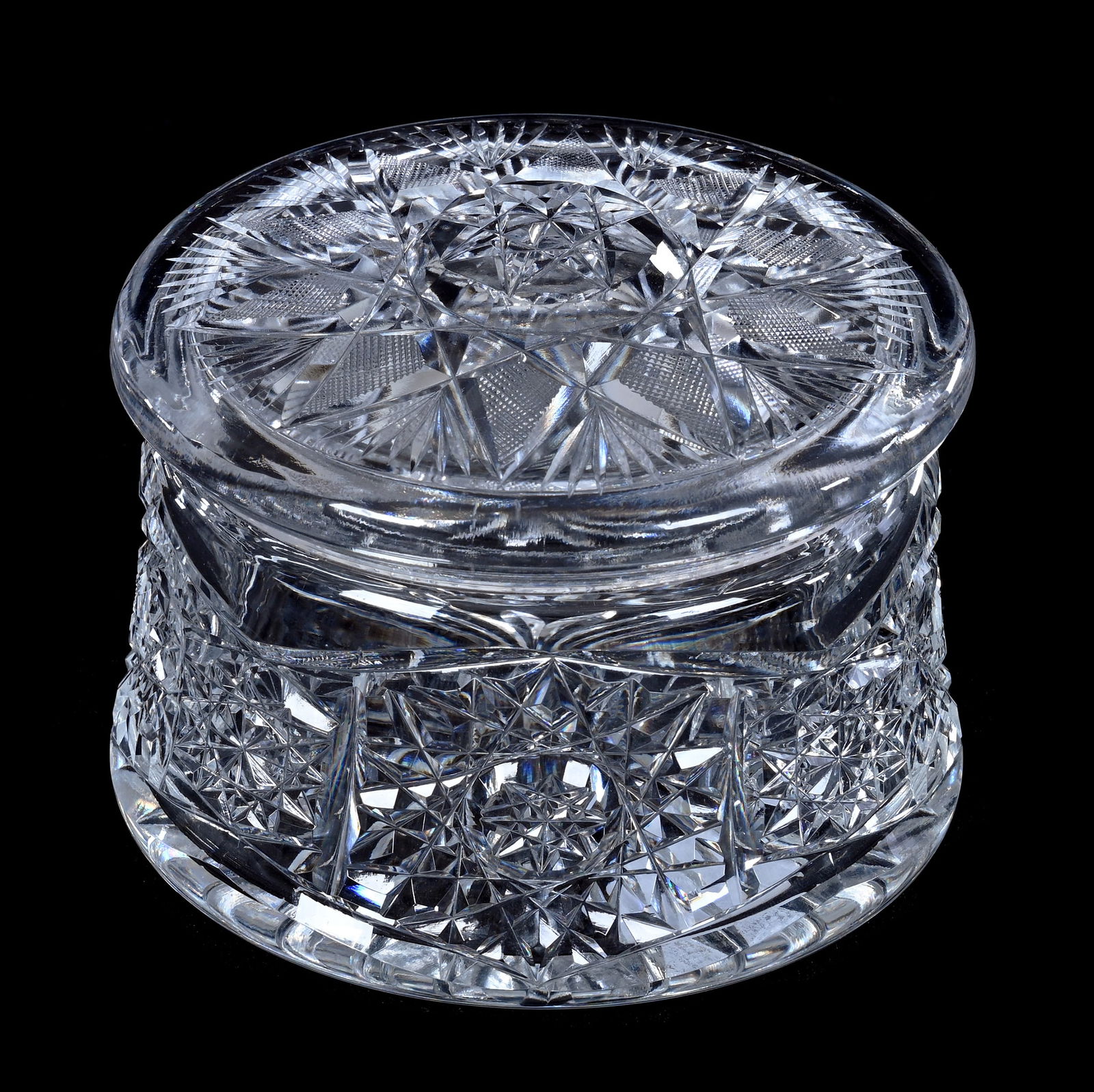 Covered Powder Box, American Brilliant Cut Glass, Hobstar Motif (1 of 3)