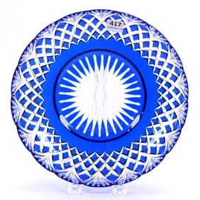 Low Bowl, Cut Glass, Blue Cut To Clear