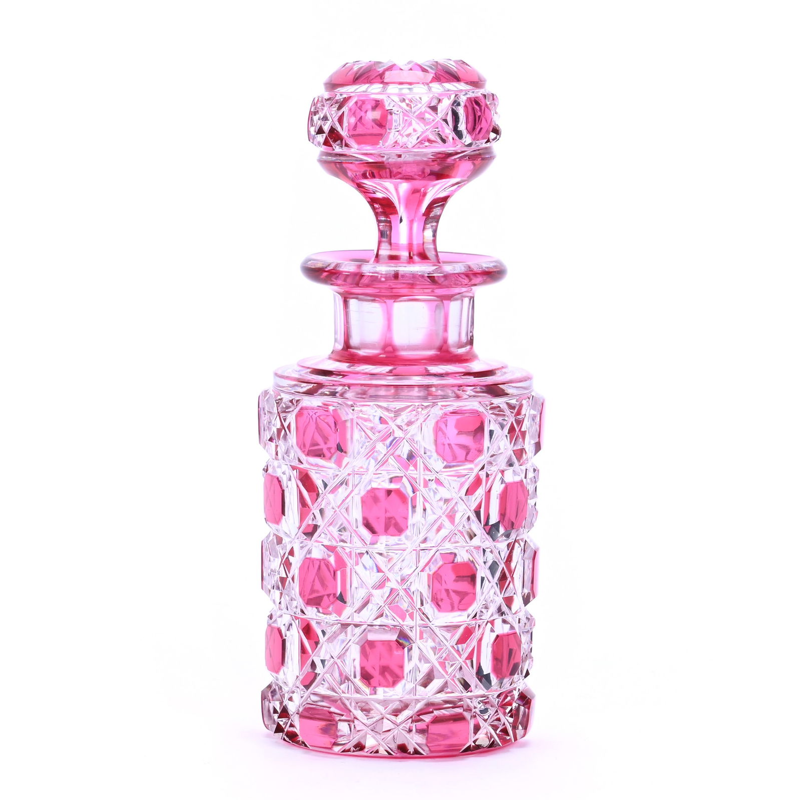 Cologne Bottle, Brilliant Period Cut Glass, Cranberry Cut To Clear (1 of 3)