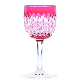 Wine Stem, Brilliant Period Cut Glass, Cranberry Cut To Clear